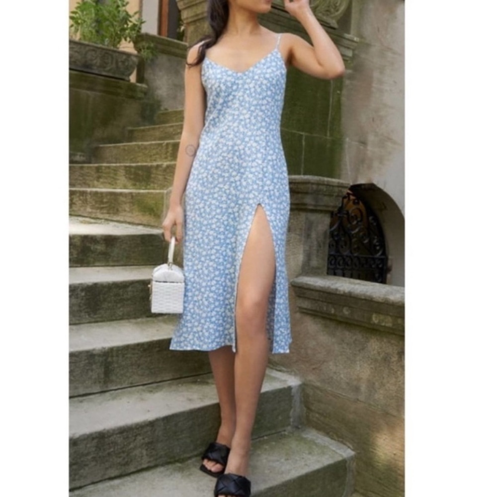 Reformation Crimini Blue White Floral Slip Midi Dress Size 12 - Picture 2 of 12